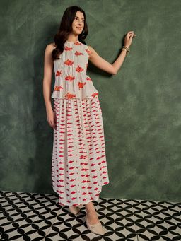 Uptownie - Pure Cotton Pintucked White Top with Skirt