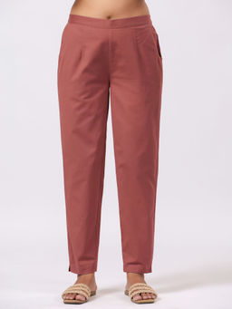 PIROH - Womens Cotton Solid Trousers Pink