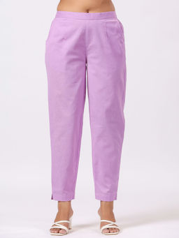 PIROH - Womens Cotton Solid Trousers Lavender