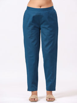 PIROH - Womens Cotton Solid Trousers Aqua