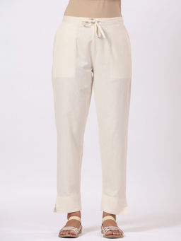 PIROH - Womens Cotton Solid Trousers Beige
