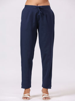 PIROH - Womens Cotton Solid Trousers Blue