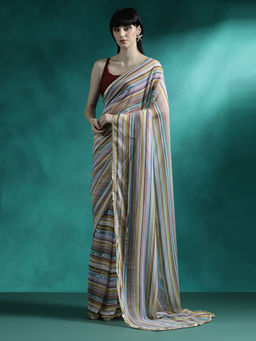Lush Glam - Multi-Colour Designer Fancy Embellished Saree with Unstitched Blouse