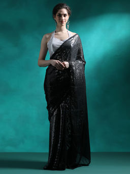 Lush Glam - Black Designer Fancy Sequinned Saree with Unstitched Blouse