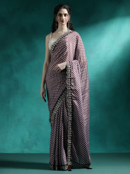 Lush Glam - Purple Designer Fancy Printed Saree with Unstitched Blouse