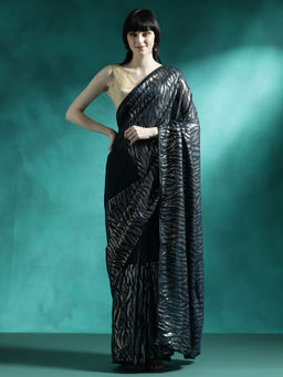 Lush Glam - Black Designer Fancy Embellished Saree with Unstitched Blouse