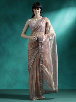 Lush Glam - Light Pink Designer Fancy Embroidered Saree with Unstitched Blouse