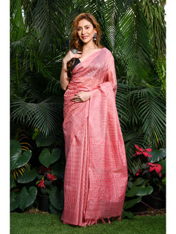 Beatitude - Pink Handwoven Kota Banswara Silk Saree with Unstitched Blouse