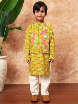 Readiprint - Green Floral Kurta with Jacket and Pyjama (Set of 3)