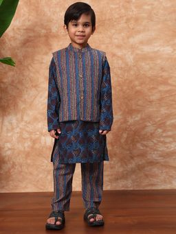 Readiprint - Blue Stripes Kurta with Jacket and Pyjama (Set of 3)