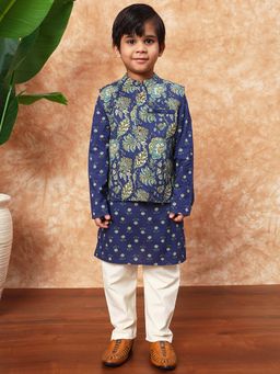 Readiprint - Blue Floral Kurta with Jacket and Pyjama (Set of 3)