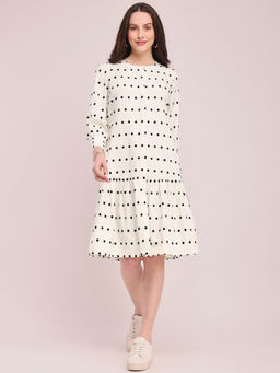 Pink Fort - Cotton Polka Print Dress - White