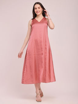 Pink Fort - Satin Striped Maxi Dress - Pink