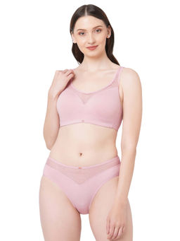 SOIE - Full Coverage Padded Bra and Mid Rise Brief With Lace Detailing-Sets-Mist