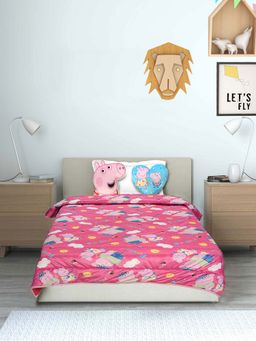Saral Home - Peppa Pig Velvet & Cotton AC Quilt with 2 Cushions Pink