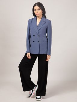 Twenty Dresses by Nykaa Fashion - Work Dark Blue Solid Double Breasted Blazer