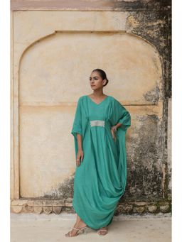 Naav - Women's Leher Teal Embroidered Kaftan