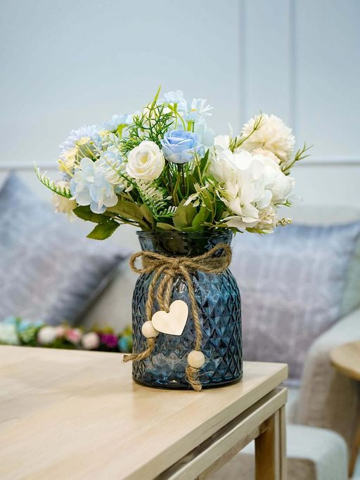 Ekhasa Blue Glass Vase Flower Pot for Home Decoration