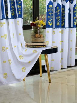 Cortina - Sky Blue Leaf Cotton Curtain