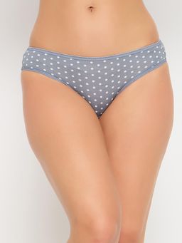Clovia - Women Grey Polka Dot Printed Bikini Panty