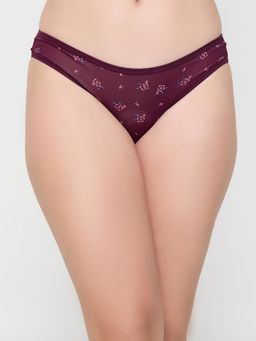Clovia - Women Wine Floral Printed Bikini Panty