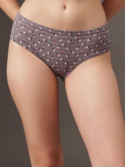 Clovia - Women Light Grey Cotton Floral Printed Hipster Panty