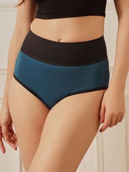 Clovia - Women Teal-Black Cotton Colorblock Hipster Panty