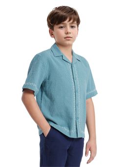 RARE ONES - Blue Embroidered Boxy Fit Shirt - Rare Ones By Rare Rabbit