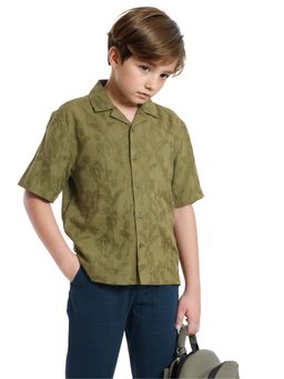 RARE ONES - Olive Self Design Boxy Fit Shirt - Rare Ones By Rare Rabbit