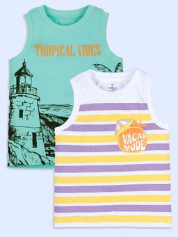 KiddoPanti - Multi-Color Printed Regular Fit T-Shirt (Pack of 2)