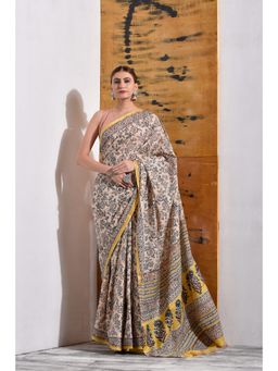 Sutra Attire - Beige Pure Chanderi Saree with Unstitched Blouse