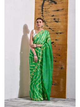 Sutra Attire - Festive Green Leheriya Saree with Unstitched Blouse In Kota Doria