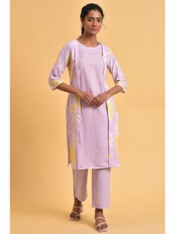 W - Purple Floral Kurta-slim Pant (Set of 2)