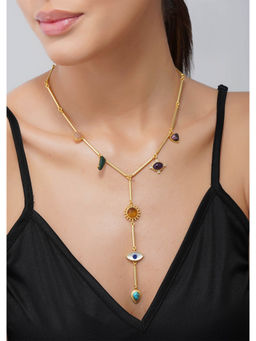 ZARIIN - 22Kt Gold Plated Multi Stone Healing Pendants Necklace