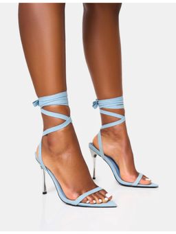 PUBLIC DESIRE - Ultimate Denim Lace Up Diamante Encrusted Pointed Toe Stiletto Heels