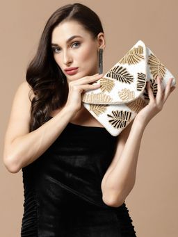 Anekaant - Boho Off White & Multi Botanical Embellished Cotton Canvas Sling Bag