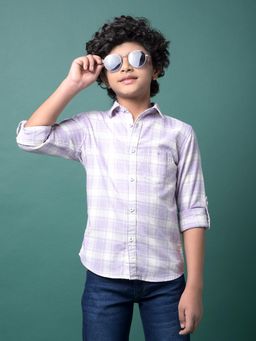 CRIMSOUNE CLUB - Boy's Purple Checked 100% Cotton Shirt