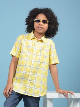 CRIMSOUNE CLUB - Boy's Yellow Checked 100% Cotton Shirt