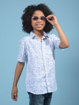 CRIMSOUNE CLUB - Boy's Blue Printed 100% Cotton Shirt