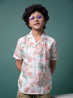 CRIMSOUNE CLUB - Boy's Multi-Color Floral Printed Resort Collar Shirt
