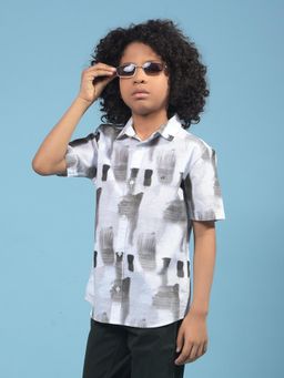 CRIMSOUNE CLUB - Boy's Olive Printed 100% Cotton Shirt