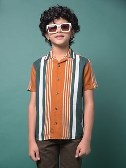 CRIMSOUNE CLUB - Boy's Vertical Stripes Resort Collar Shirt