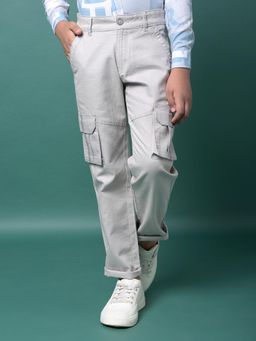 CRIMSOUNE CLUB - Boy's Grey 100% Cotton Cargo Trousers