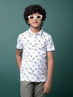 CRIMSOUNE CLUB - Boy's Green Floral Print Polo Neck T-Shirt