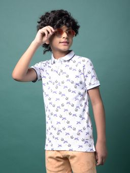 CRIMSOUNE CLUB - Boy's Purple Floral Print Polo Neck T-Shirt