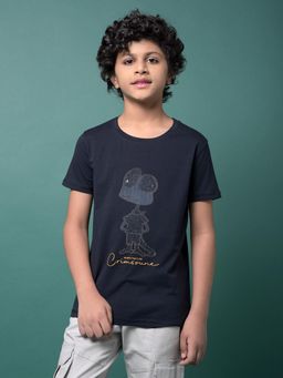 CRIMSOUNE CLUB - Boy's Navy Blue Embellished T-Shirt