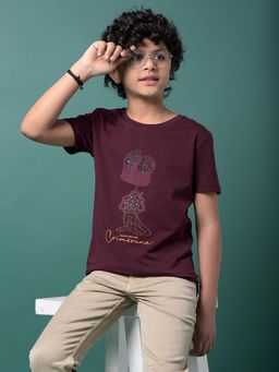 CRIMSOUNE CLUB - Boy's Wine Embellished T-Shirt