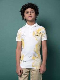 CRIMSOUNE CLUB - Boy's Orange Printed Polo Neck T-Shirt