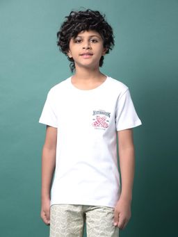 CRIMSOUNE CLUB - Boy's White Printed 100% Cotton T-Shirt