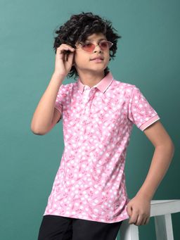 CRIMSOUNE CLUB - Boy's Pink Printed Polo Neck T-Shirt